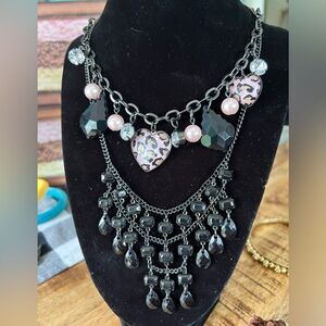 Black/gun metal crystal heart necklace